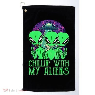 Chillin With My Aliens Group Halloween Golf Towel