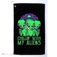 Chillin With My Aliens Group Halloween Golf Towel thumb 0