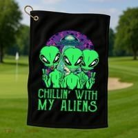 Chillin With My Aliens Group Halloween Golf Towel thumb 1
