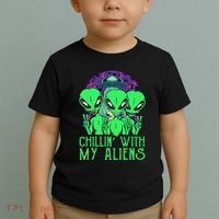 Chillin With My Aliens Group Halloween Toddler T-Shirt thumb 2