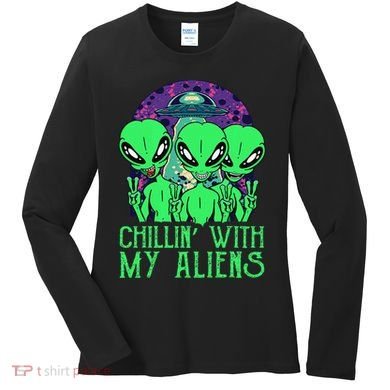 Chillin With My Aliens Group Halloween Women's Long Sleeve Shirt