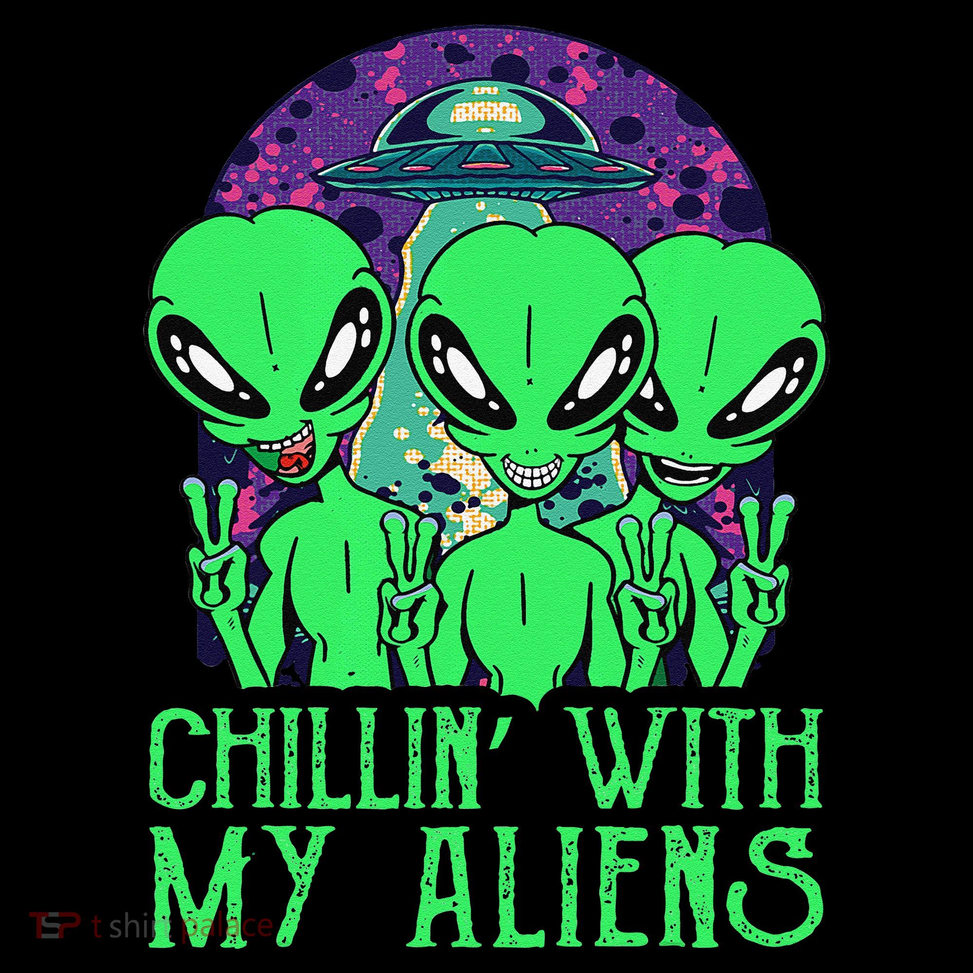 Chillin With My Aliens Group Halloween Women's Long Sleeve Shirt
