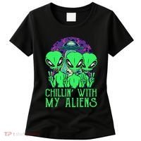 Chillin With My Aliens Group Halloween Women's T-Shirt thumb 0