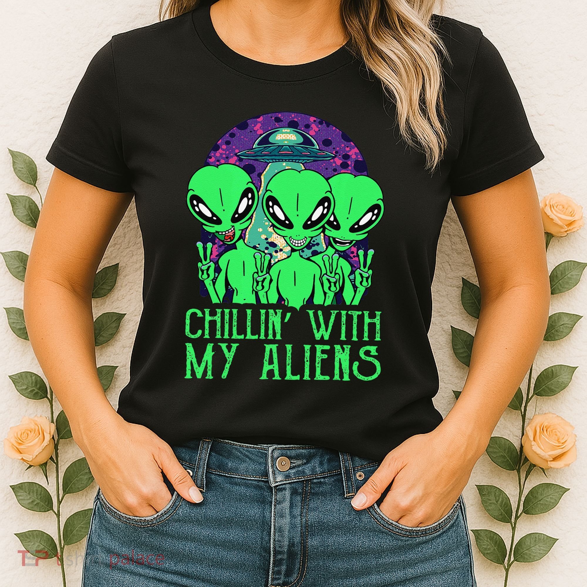 Chillin With My Aliens Group Halloween Women's T-Shirt