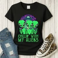 Chillin With My Aliens Group Halloween Women's T-Shirt thumb 3