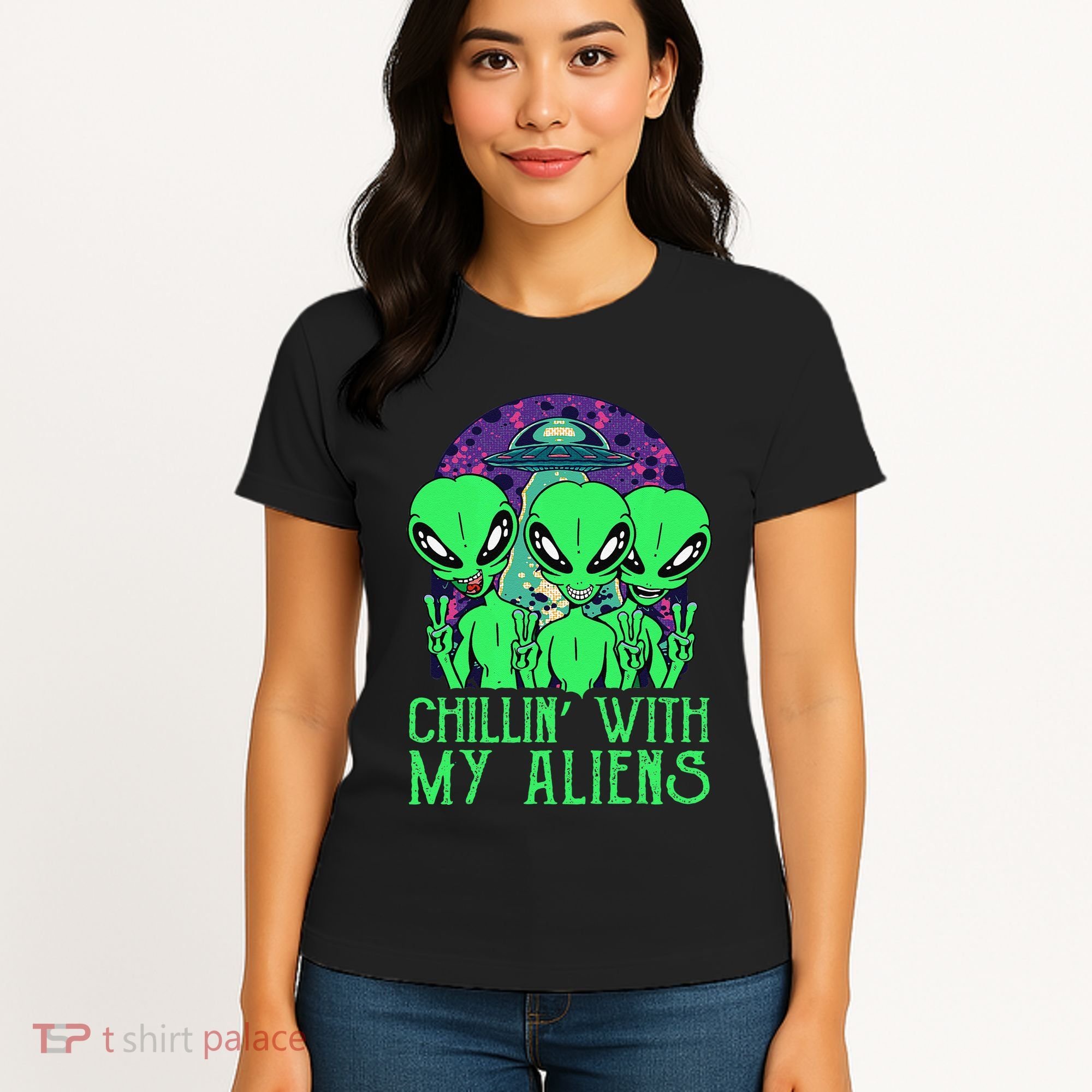 Chillin With My Aliens Group Halloween Women's T-Shirt