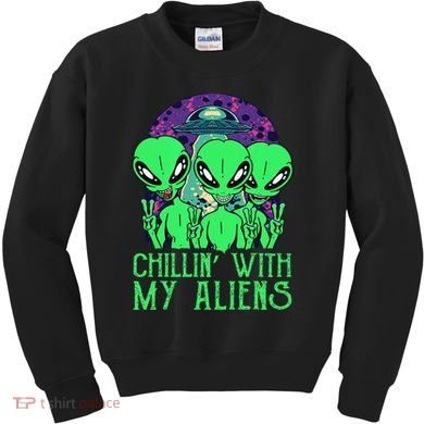 Chillin With My Aliens Group Halloween Kids Sweatshirt