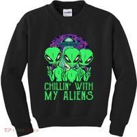 Chillin With My Aliens Group Halloween Kids Sweatshirt thumb 0