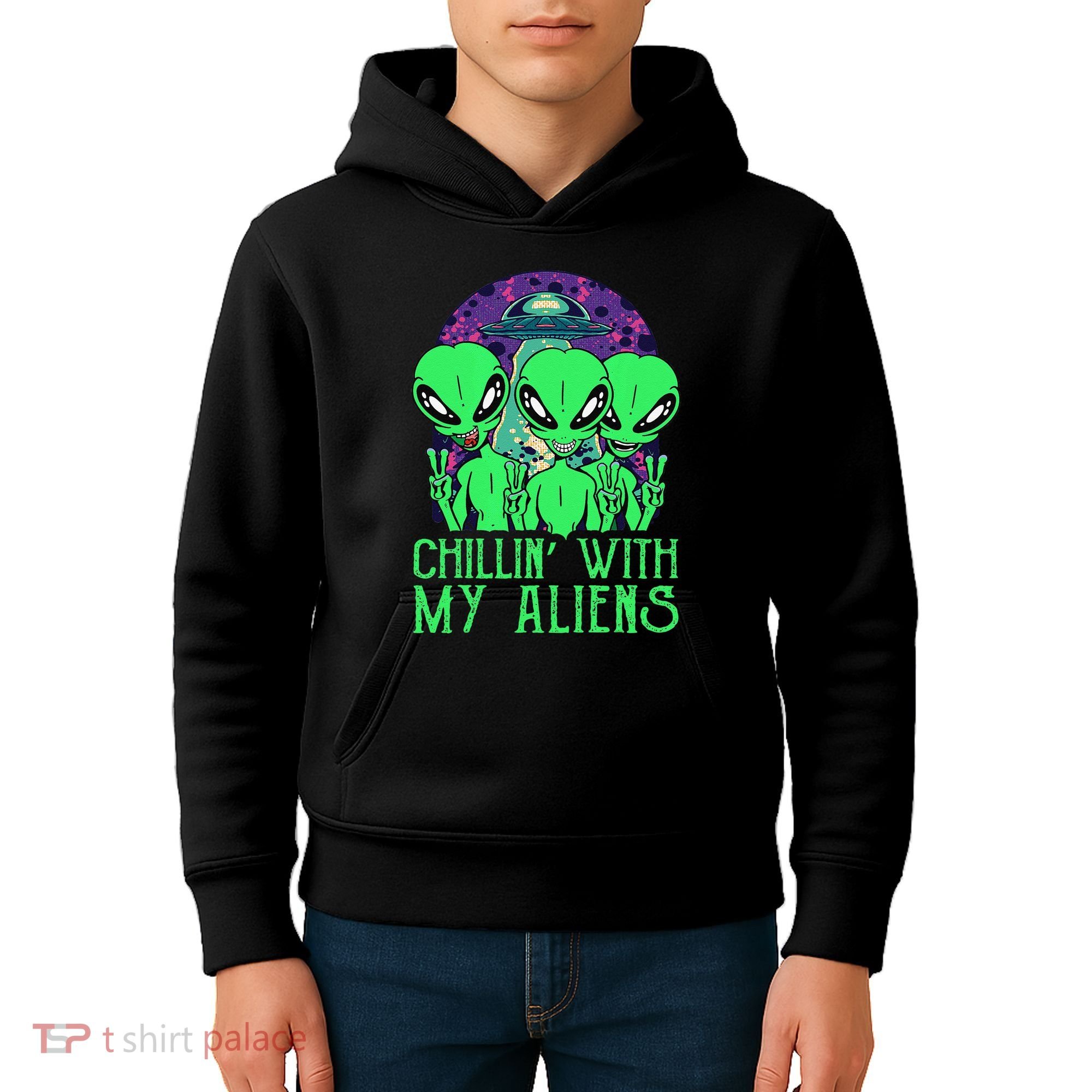 Chillin With My Aliens Group Halloween Kids Hoodie