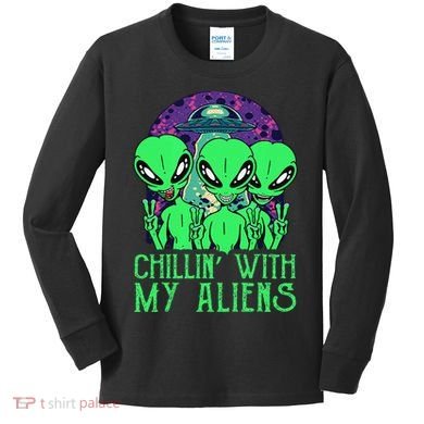 Chillin With My Aliens Group Halloween Kids Long Sleeve Shirt