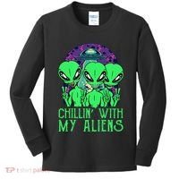 Chillin With My Aliens Group Halloween Kids Long Sleeve Shirt thumb 0