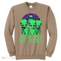 Chillin With My Aliens Group Halloween Sweatshirt thumb 0