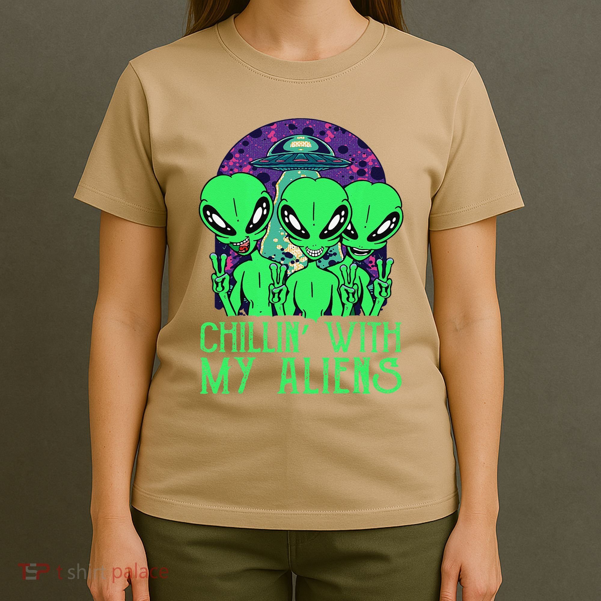 Chillin With My Aliens Group Halloween T-Shirt