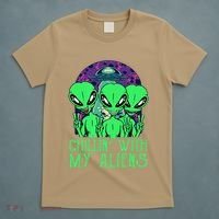 Chillin With My Aliens Group Halloween T-Shirt thumb 5