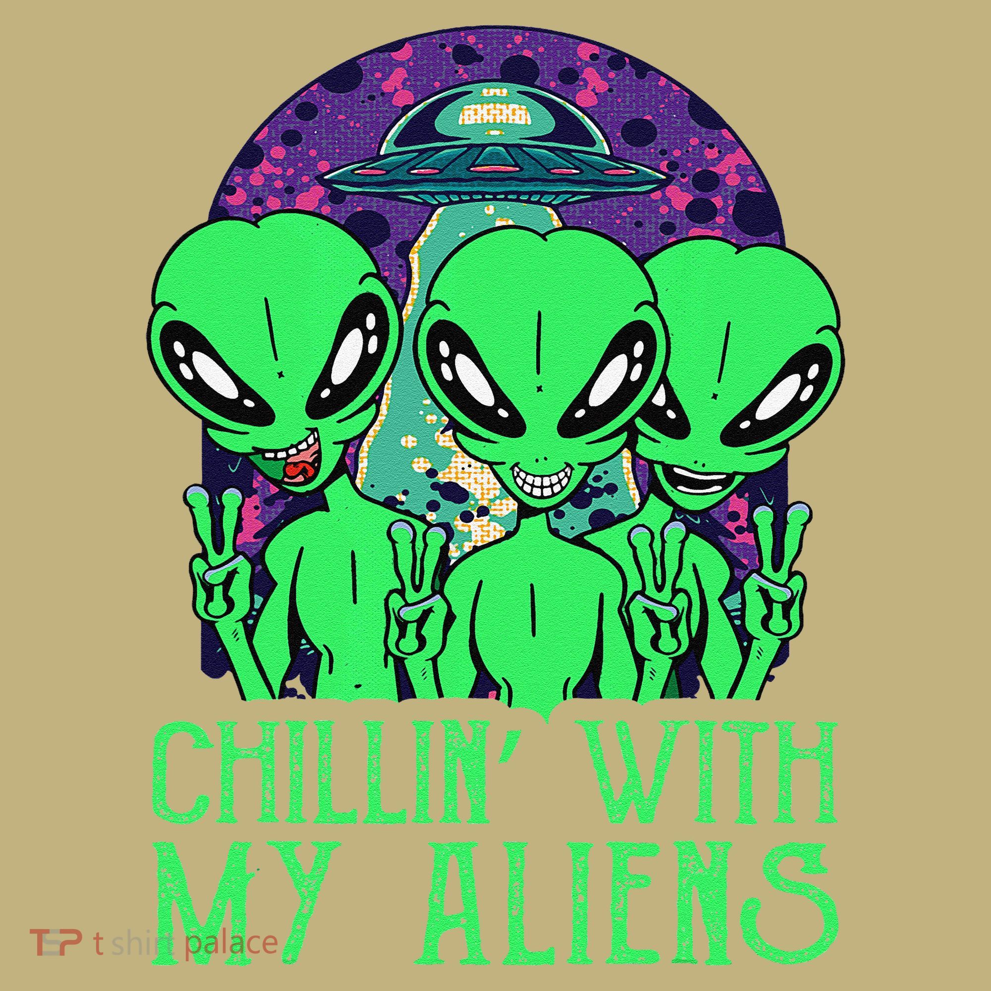 Chillin With My Aliens Group Halloween Kids T-Shirt