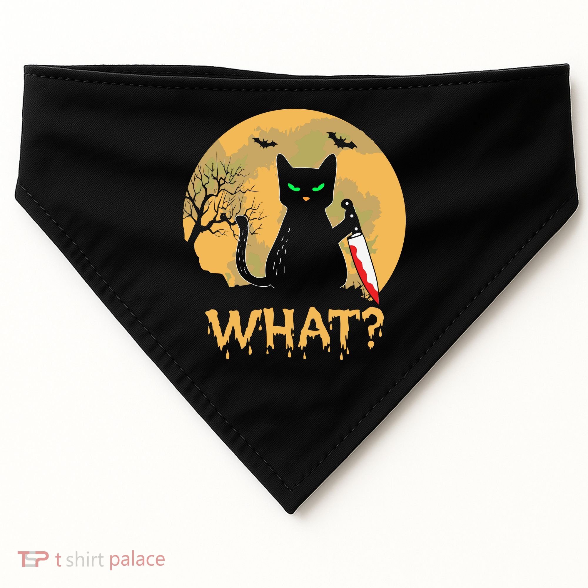 Cat What Murderous Black Cat Halloween Day USA-Made Doggie Bandana
