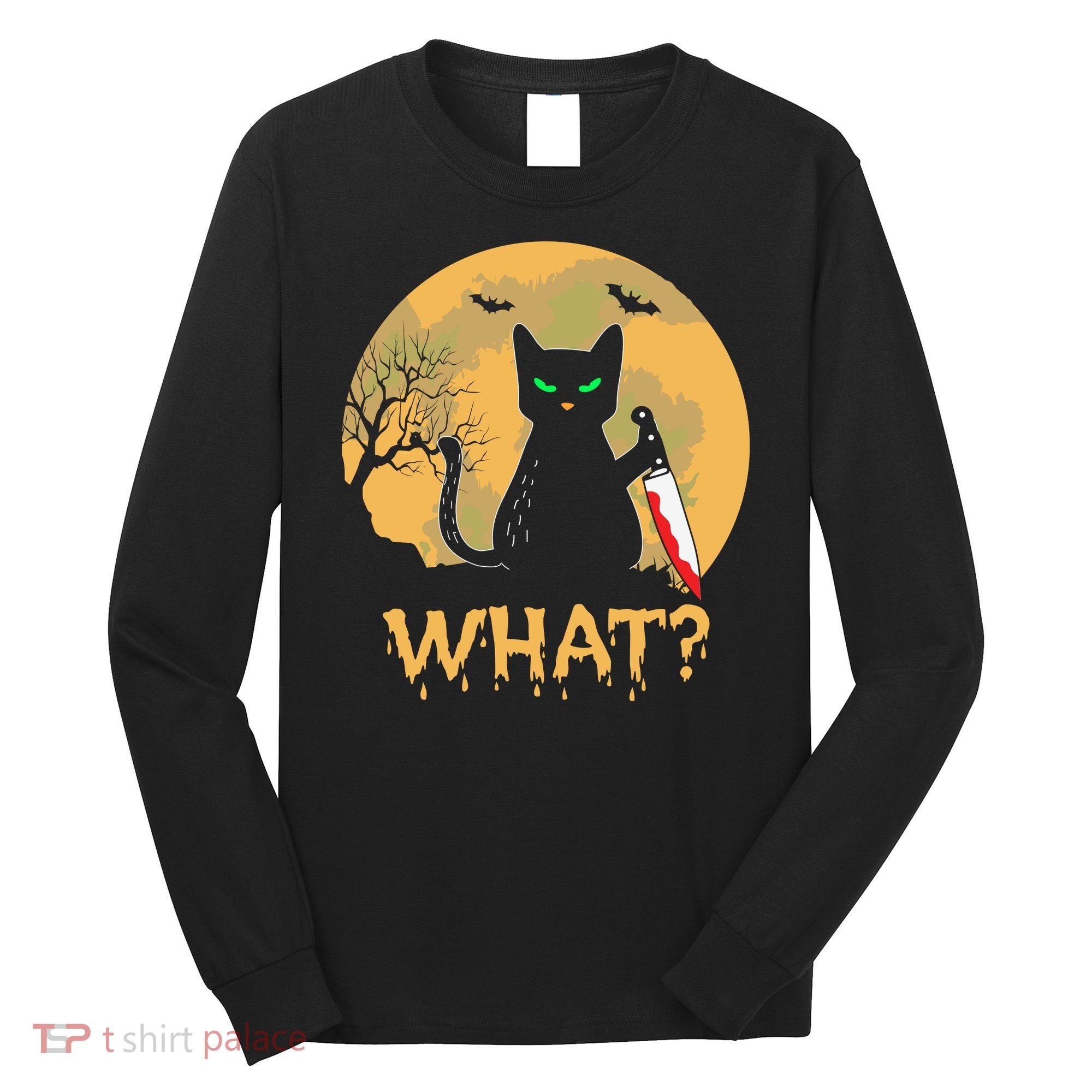 Cat What Murderous Black Cat Halloween Day Long Sleeve Shirt