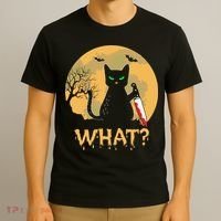 Cat What Murderous Black Cat Halloween Day T-Shirt thumb 3