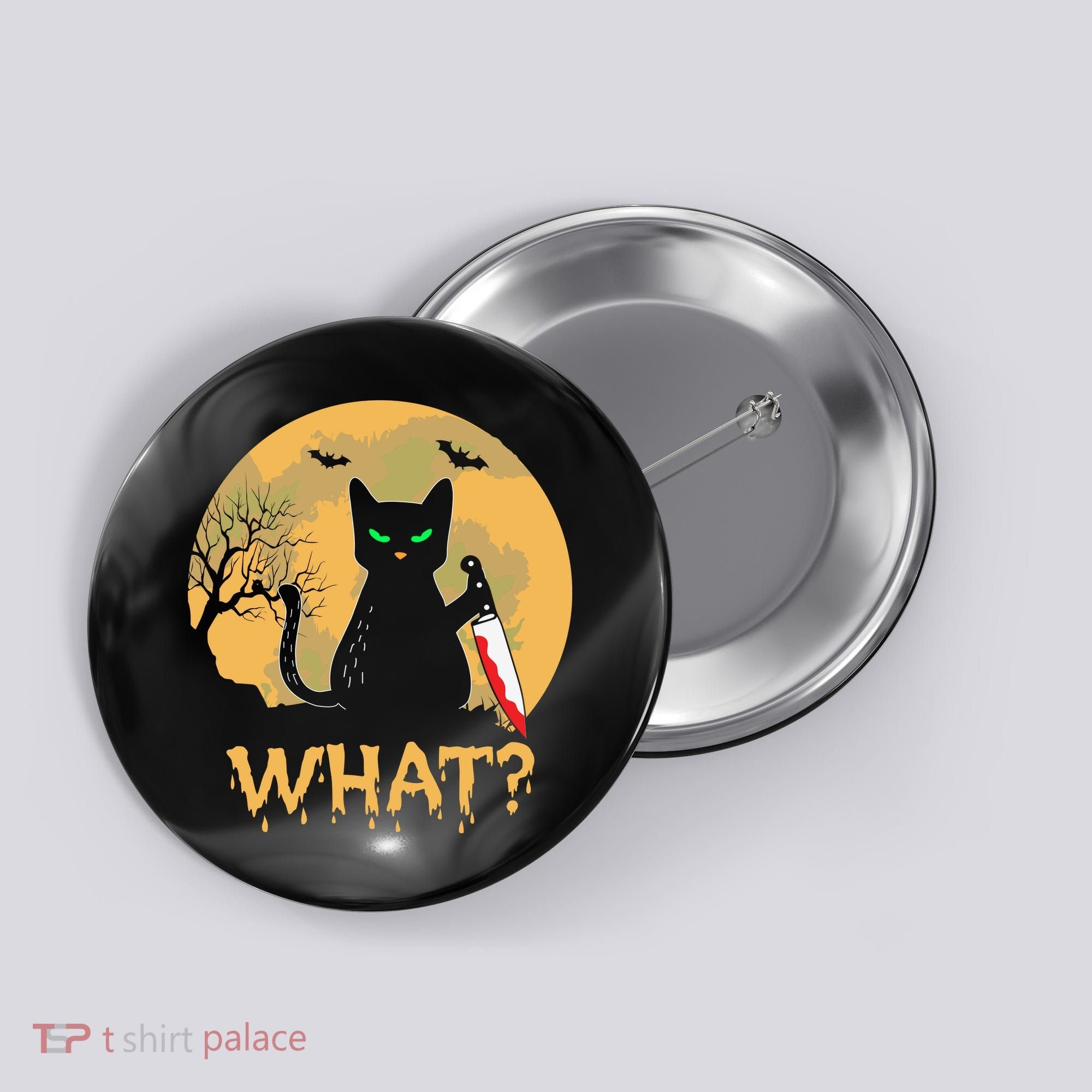 Cat What Murderous Black Cat Halloween Day Button