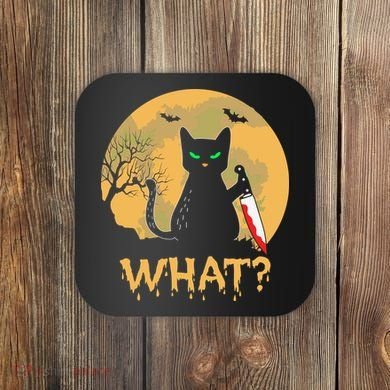 Cat What Murderous Black Cat Halloween Day Coaster