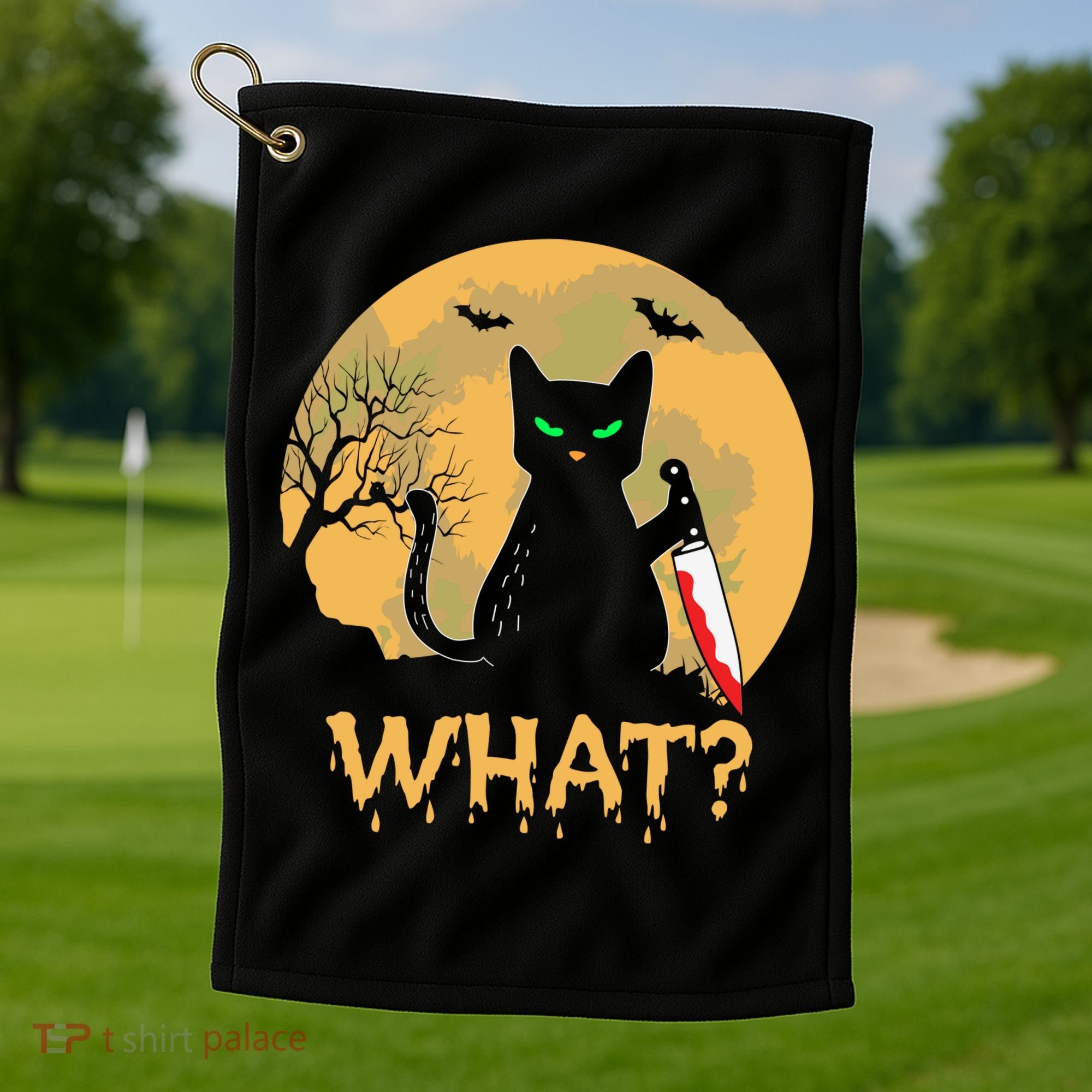 Cat What Murderous Black Cat Halloween Day Golf Towel