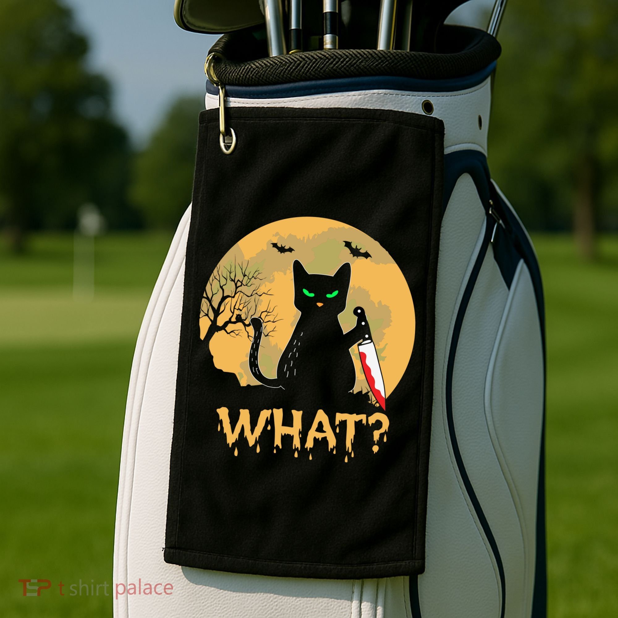 Cat What Murderous Black Cat Halloween Day Golf Towel