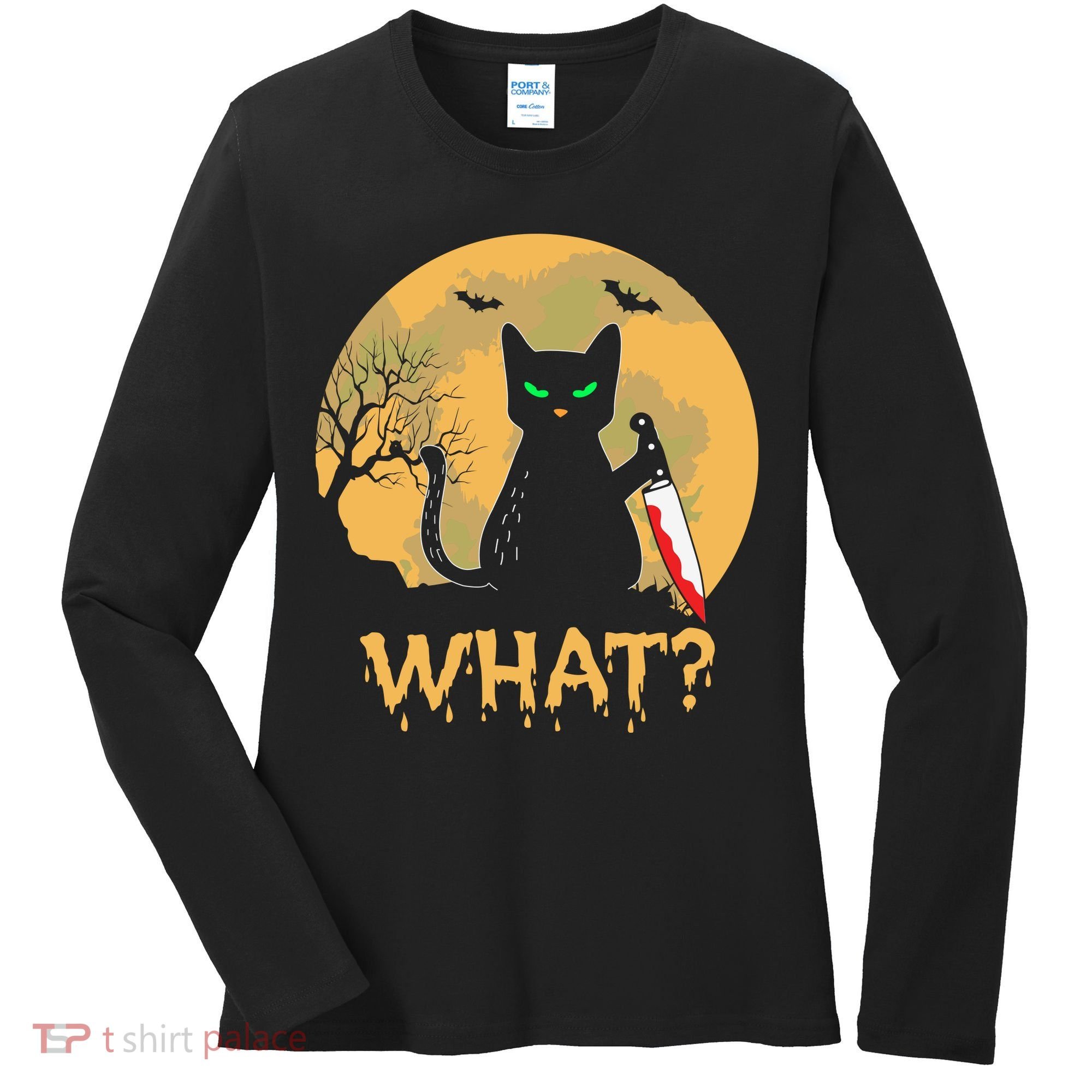 Cat What Murderous Black Cat Halloween Day Women's Long Sleeve Shirt