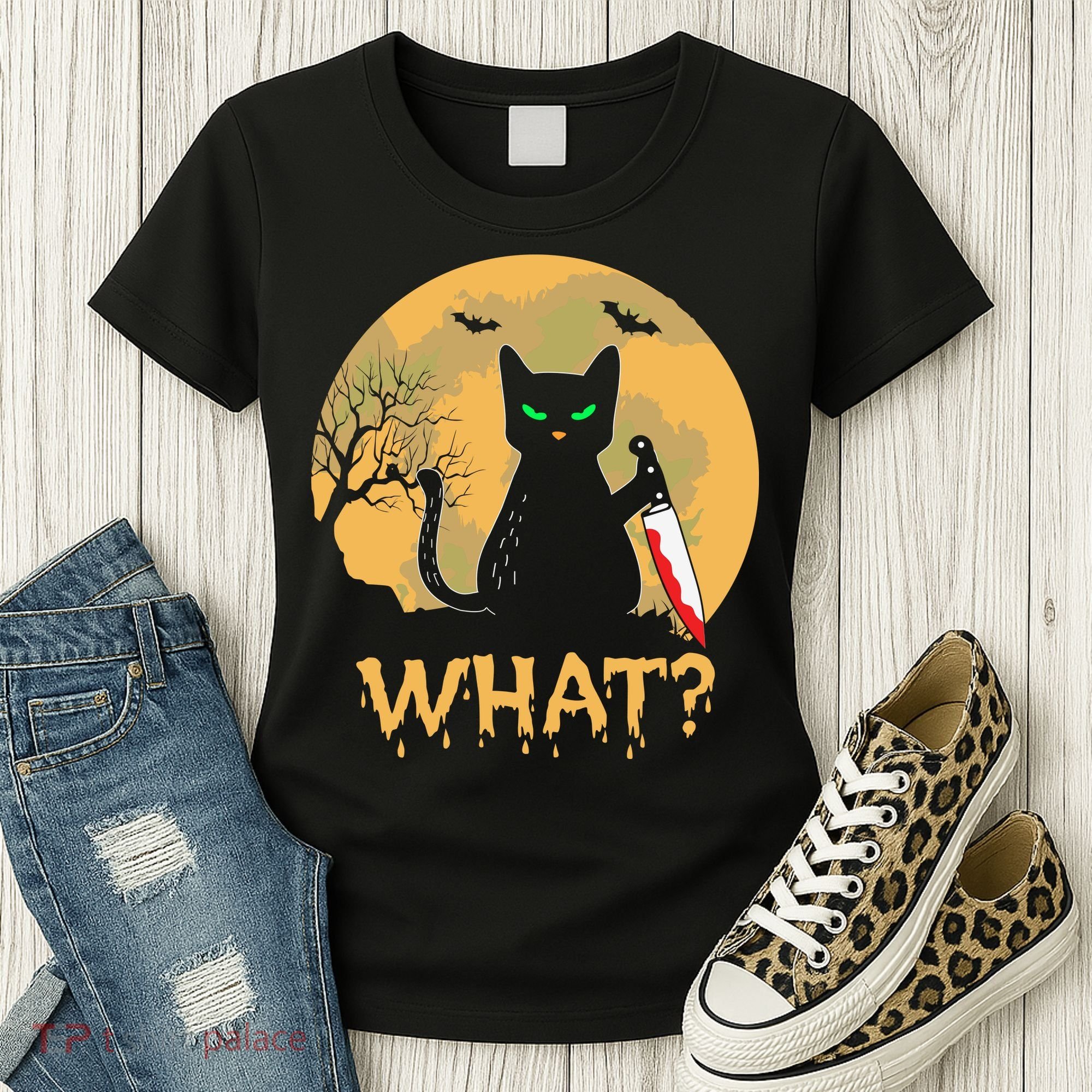 Cat What Murderous Black Cat Halloween Day Women's T-Shirt