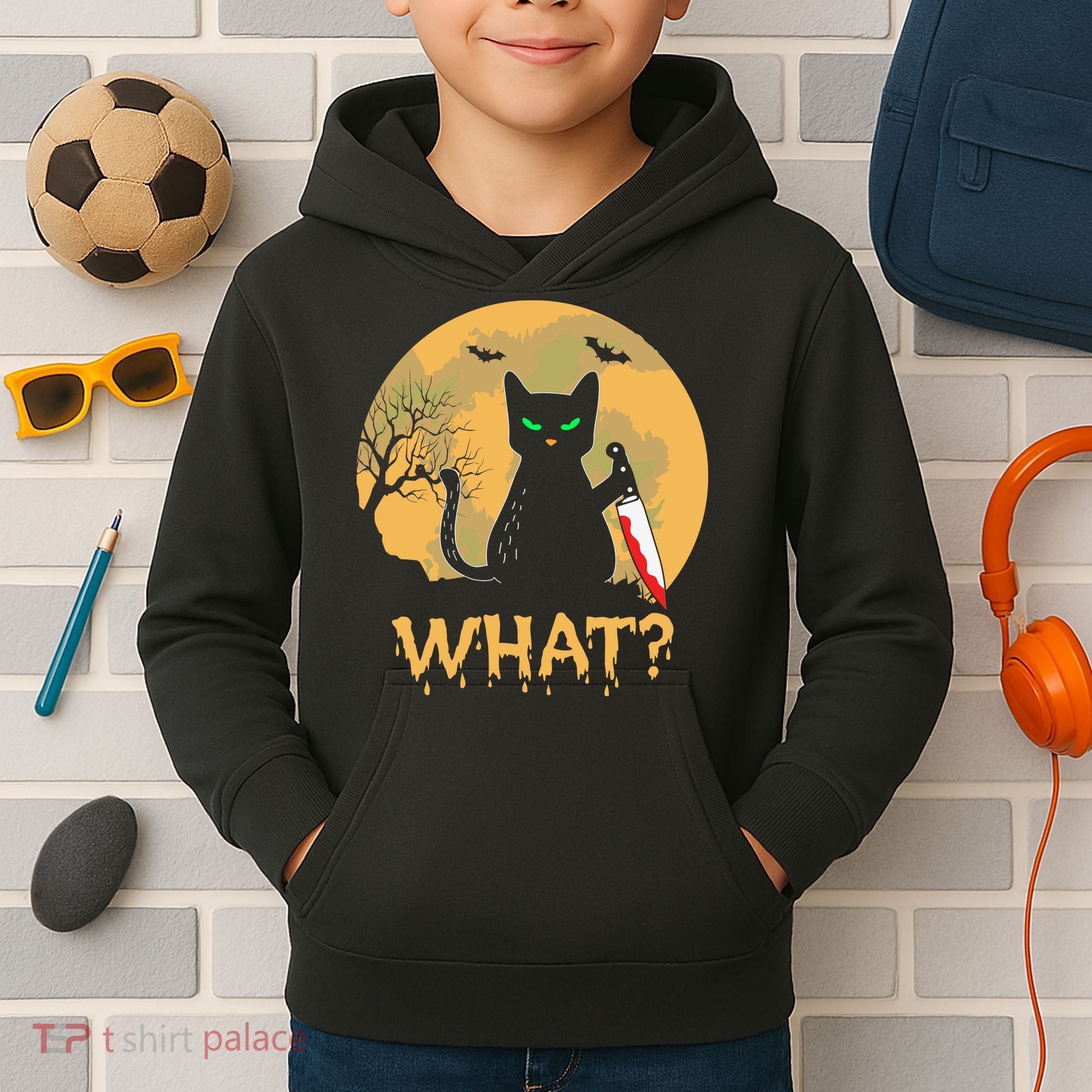 Cat What Murderous Black Cat Halloween Day Kids Hoodie