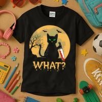 Cat What Murderous Black Cat Halloween Day Kids T-Shirt thumb 3