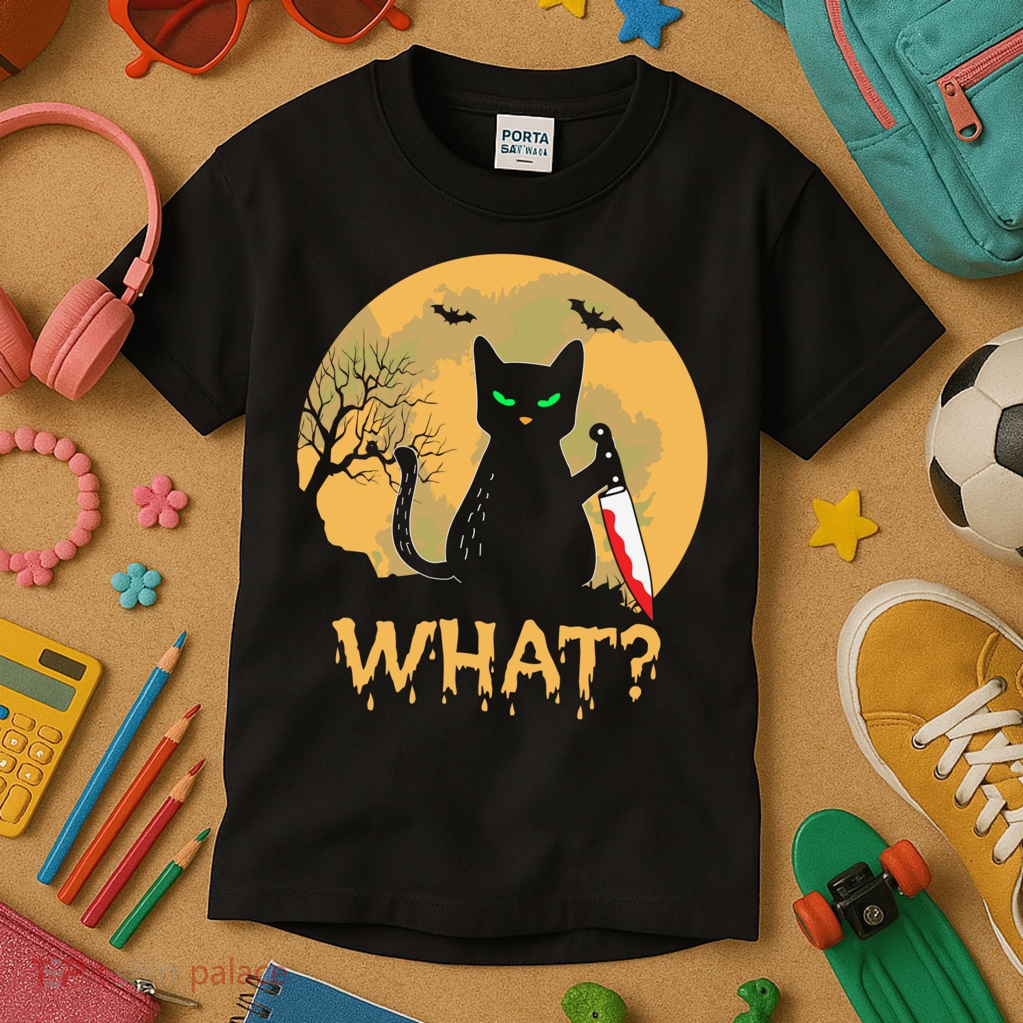 Cat What Murderous Black Cat Halloween Day Kids T-Shirt