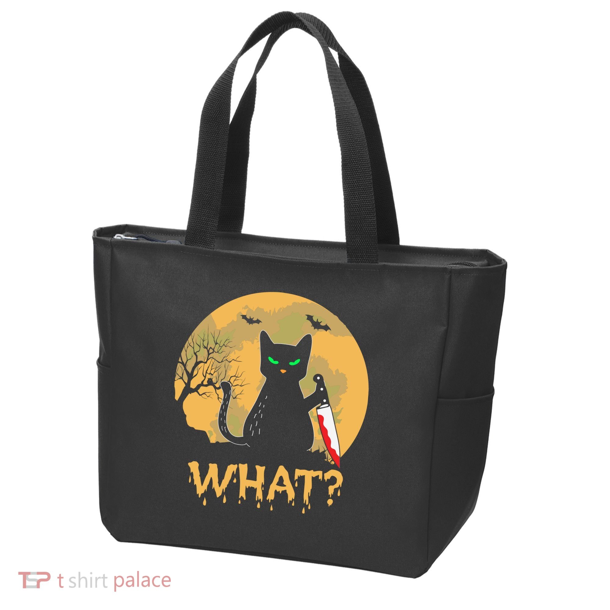 Cat What Murderous Black Cat Halloween Day Tote Bag