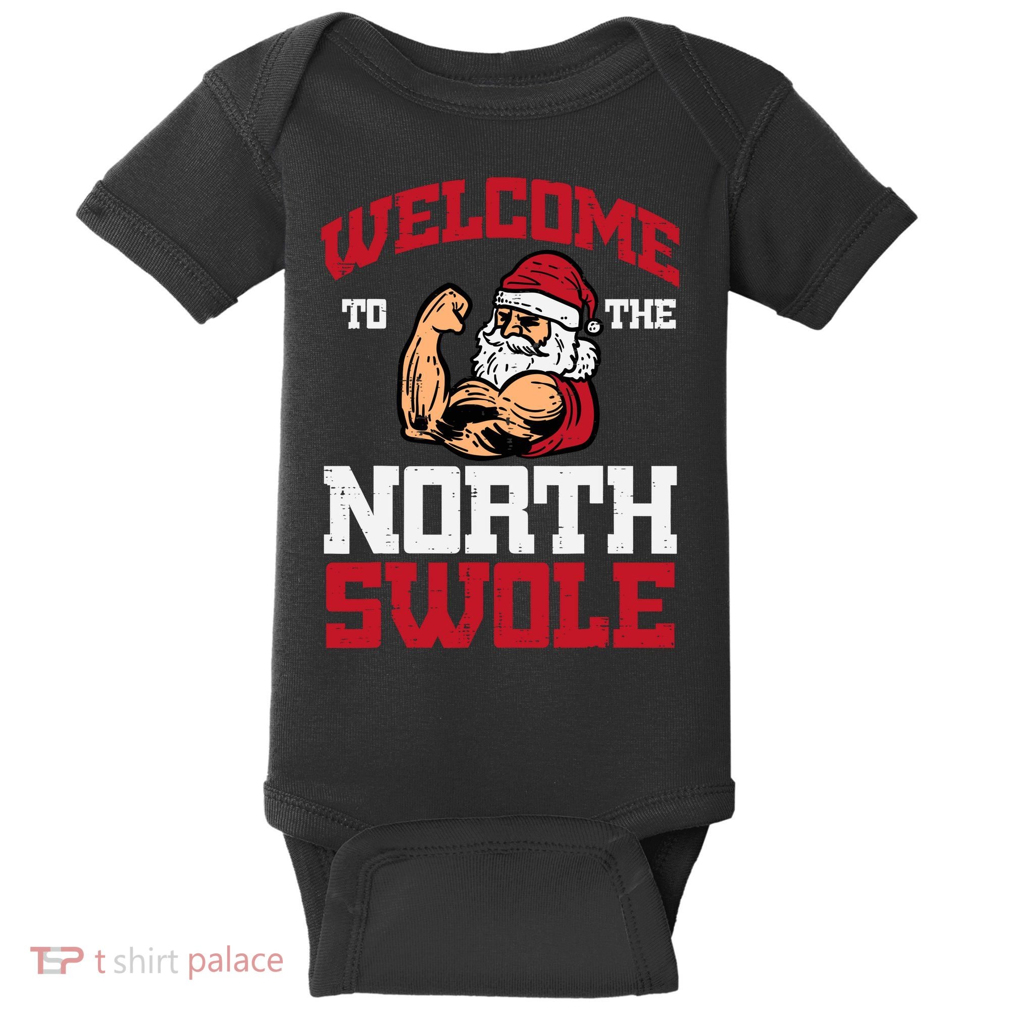 Christmas Welcome North Swole Xmas Muscle Gym Baby Bodysuit