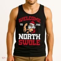 Christmas Welcome North Swole Xmas Muscle Gym Tank Top thumb 3