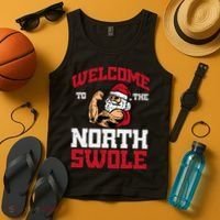 Christmas Welcome North Swole Xmas Muscle Gym Tank Top thumb 4
