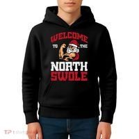 Christmas Welcome North Swole Xmas Muscle Gym Kids Hoodie thumb 4
