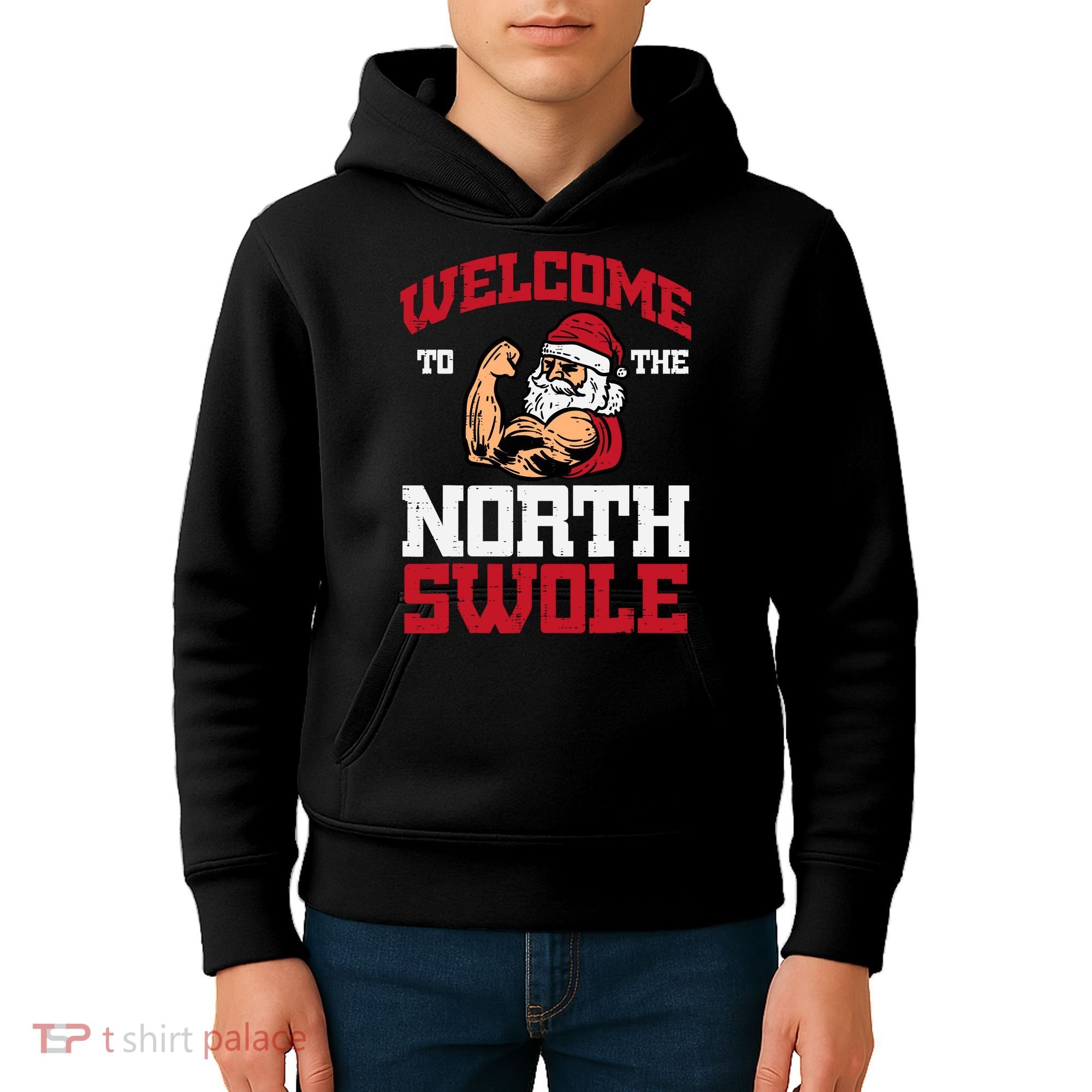Christmas Welcome North Swole Xmas Muscle Gym Kids Hoodie