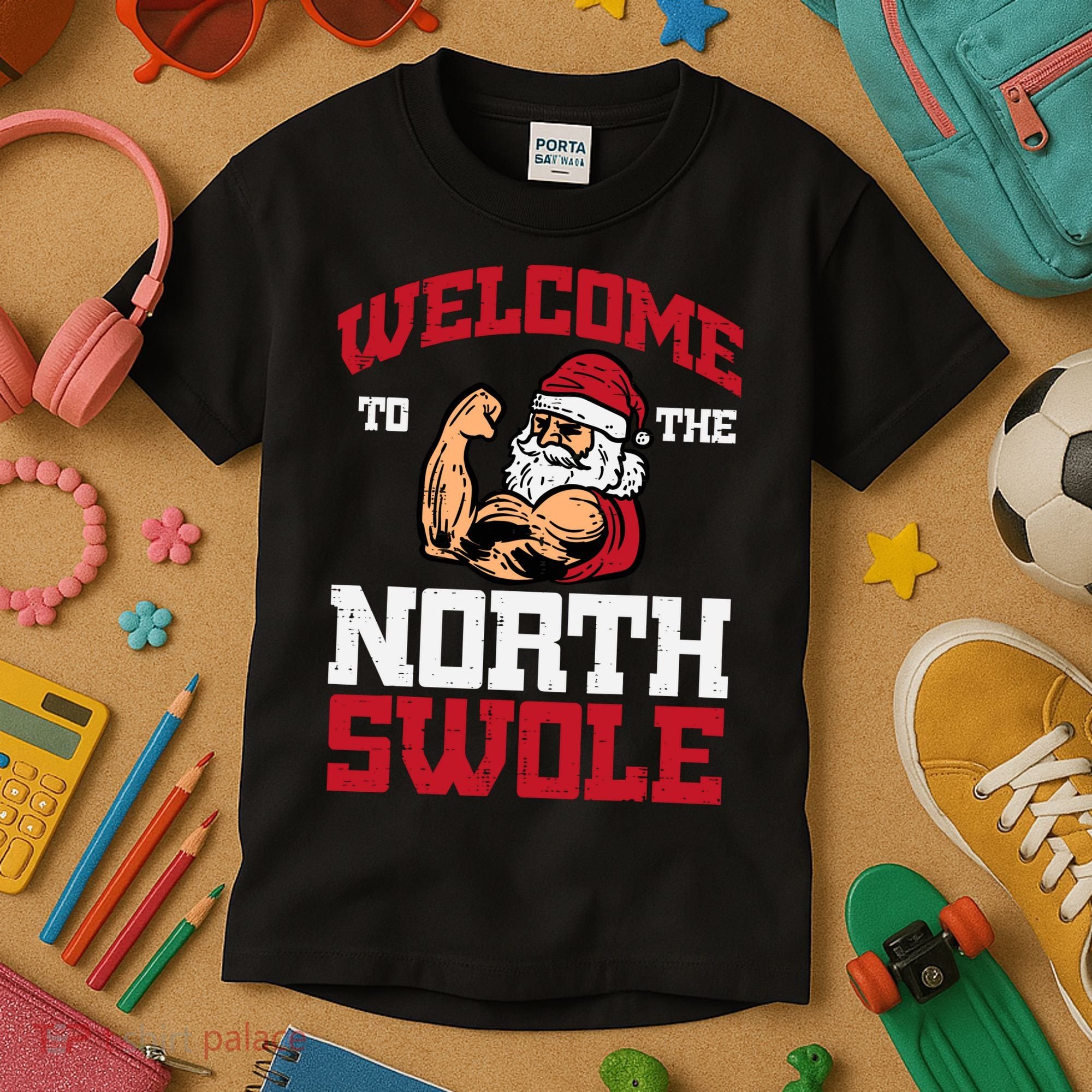 Christmas Welcome North Swole Xmas Muscle Gym Kids T-Shirt