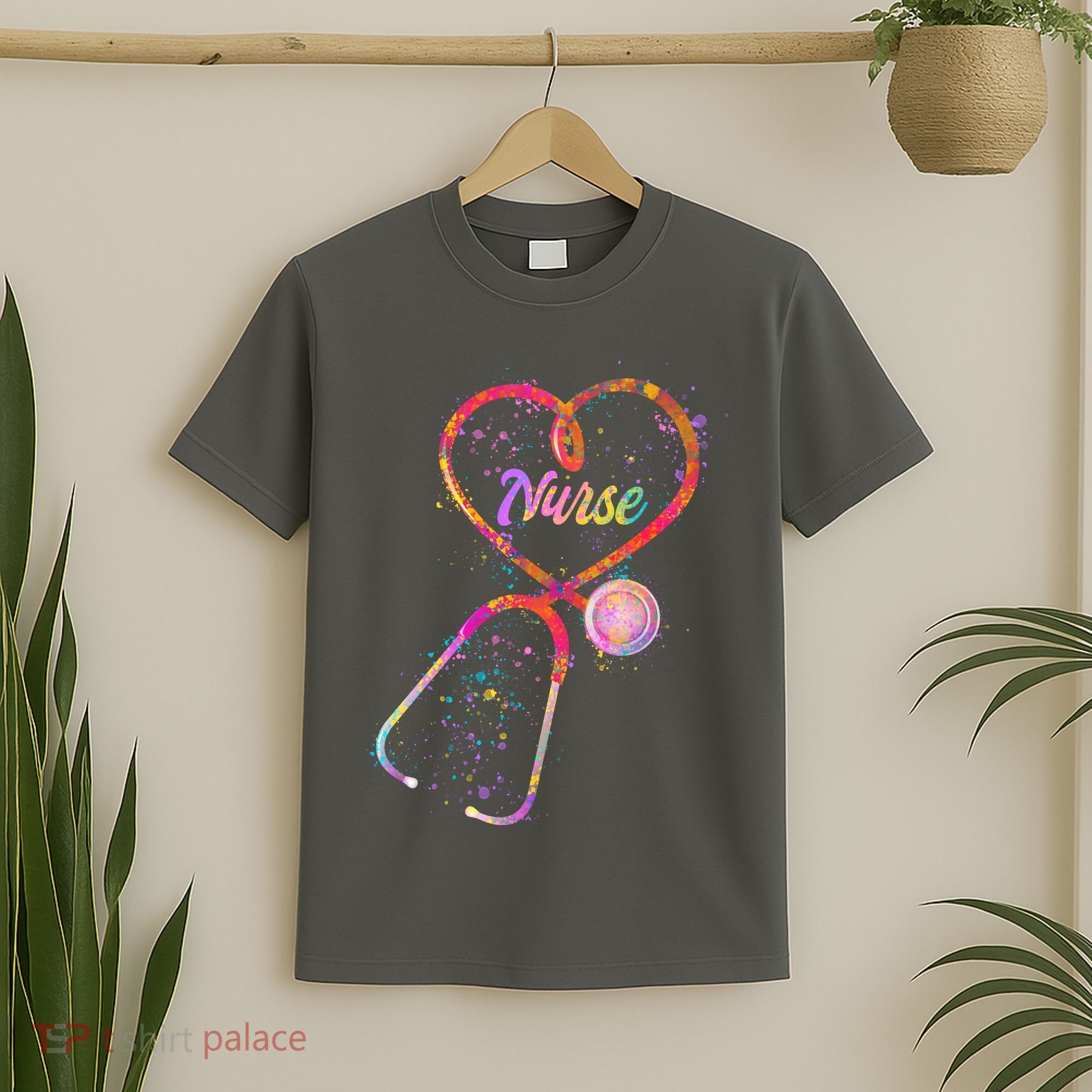 Cute Watercolor Nurse Heart Stethoscope T-Shirt