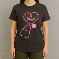 Cute Watercolor Nurse Heart Stethoscope T-Shirt thumb 4