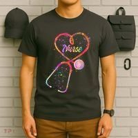 Cute Watercolor Nurse Heart Stethoscope T-Shirt thumb 6