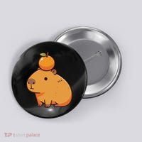 Capybara With Orange On The Head Capybara Button thumb 0