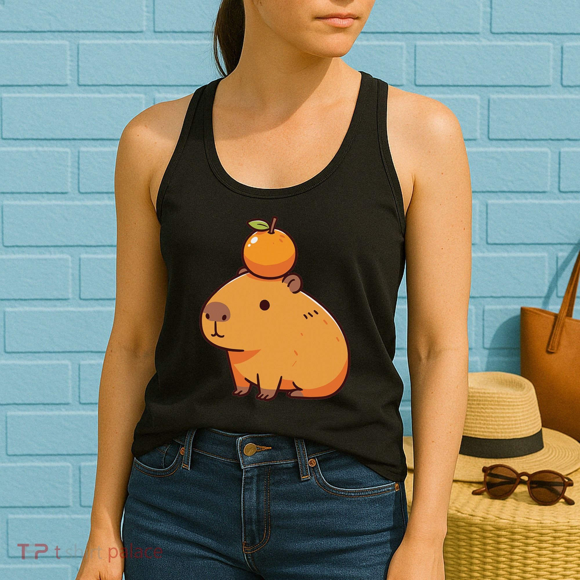 Capybara With Orange On The Head Capybara Women's Tank Top