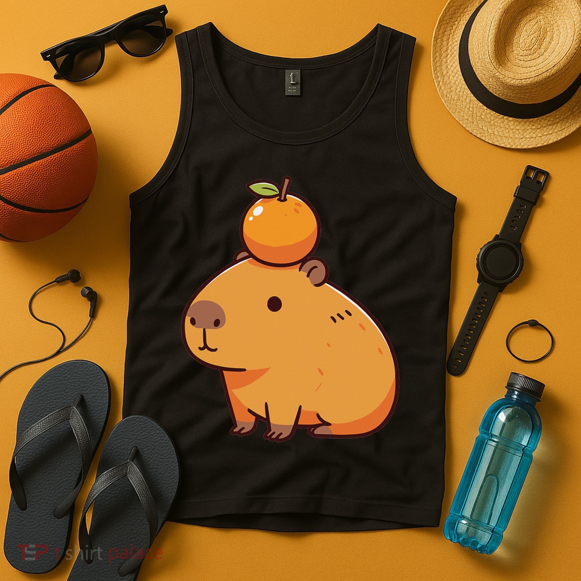 Capybara With Orange On The Head Capybara Tank Top