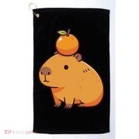 Capybara With Orange On The Head Capybara Golf Towel thumb 0