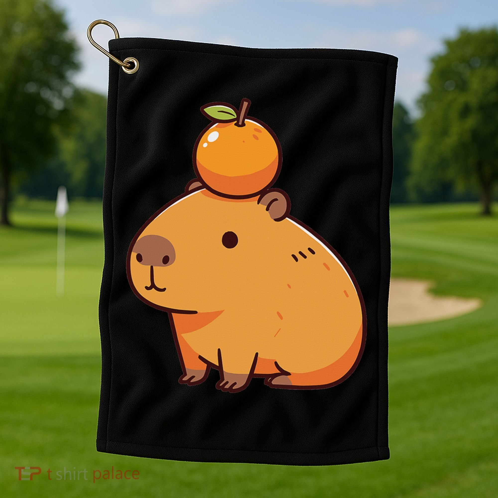Capybara With Orange On The Head Capybara Golf Towel