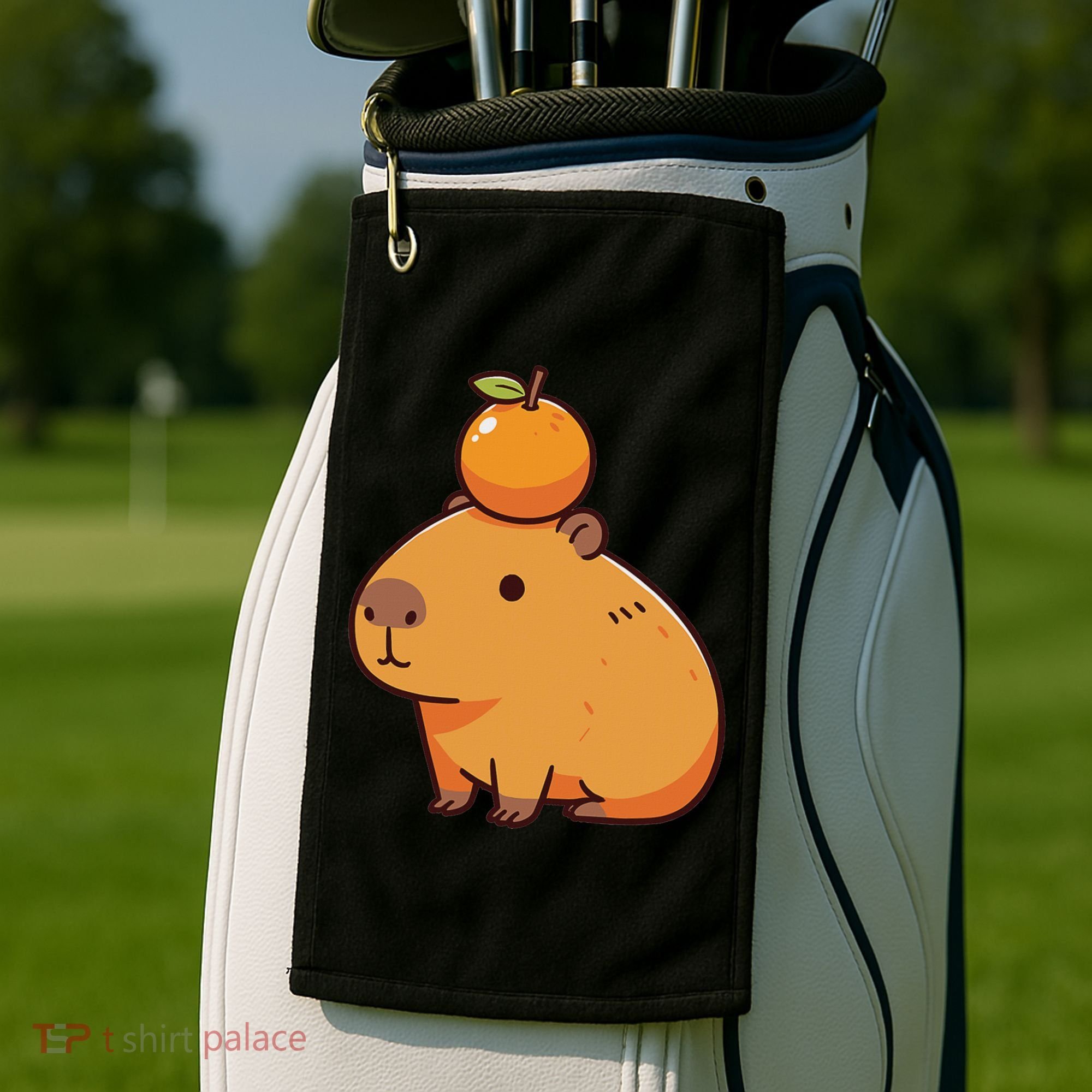 Capybara With Orange On The Head Capybara Golf Towel