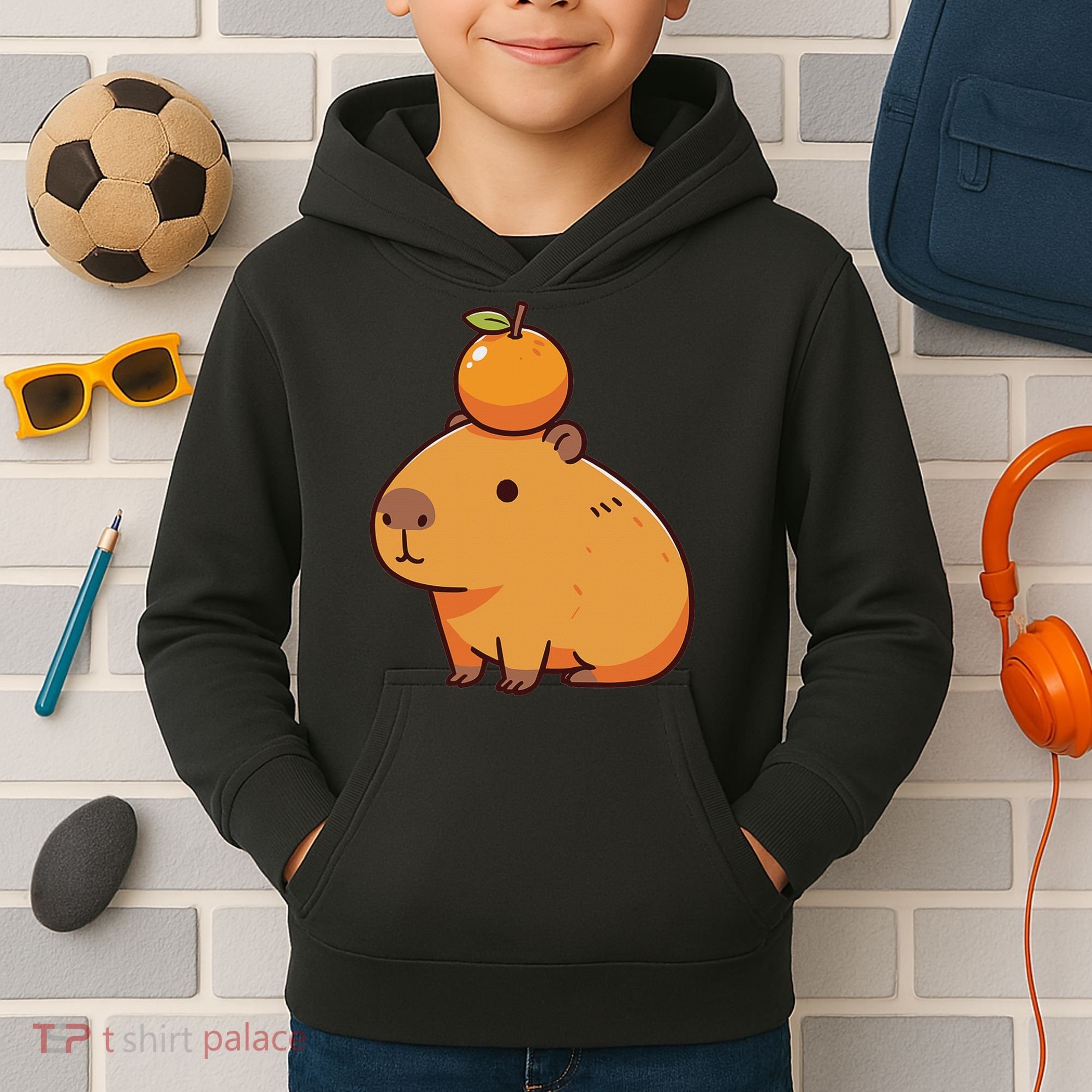 Capybara With Orange On The Head Capybara Kids Hoodie