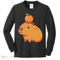 Capybara With Orange On The Head Capybara Kids Long Sleeve Shirt thumb 0