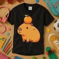Capybara With Orange On The Head Capybara Kids T-Shirt thumb 3